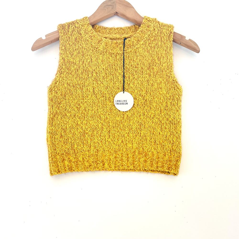 Long Live The Queen, Kids Yellow and Brown Marled Cotton Knit Vest, NWT, Size 6